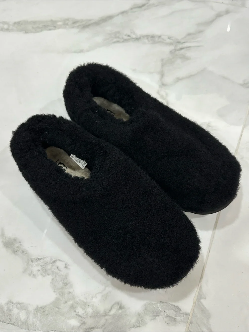 UGG Women's Black Plush Slip-On Shearling Slippers
